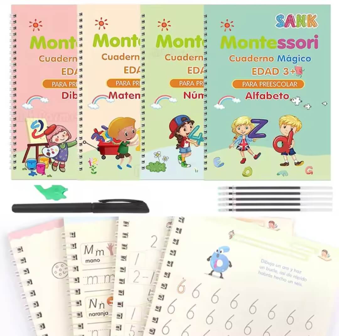Cuaderno Mágico Montessori 4 en 1 ✍️ Reutilizable + Lápiz y 10 Tintas | OFERTA $27.990