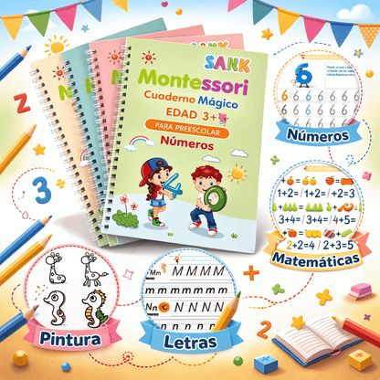 Cuaderno Mágico Montessori 4 en 1 ✍️ Reutilizable + Lápiz y 10 Tintas | OFERTA $27.990